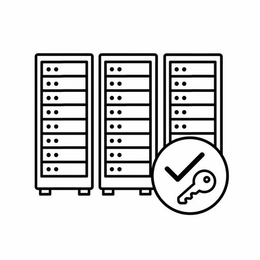 Three self-owned server racks with a verification checkmark and key